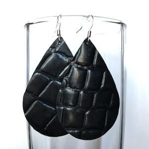 Black Alligator Leather Earrings